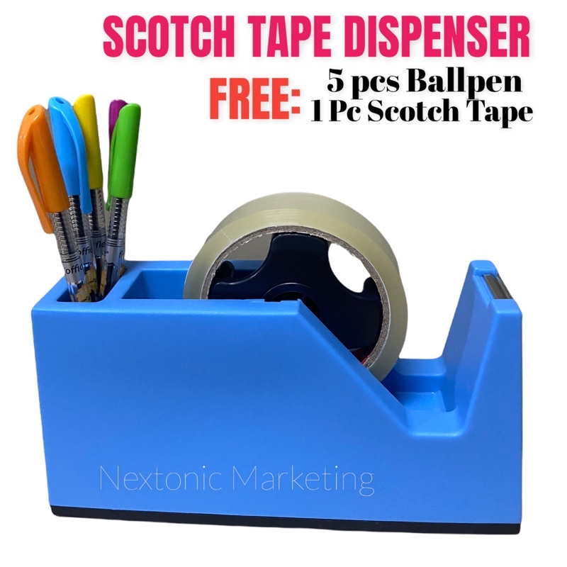 Scotch Tape Dispenser TD3037 with 5pcs Ballpen And 1 Pc Scotch Tape