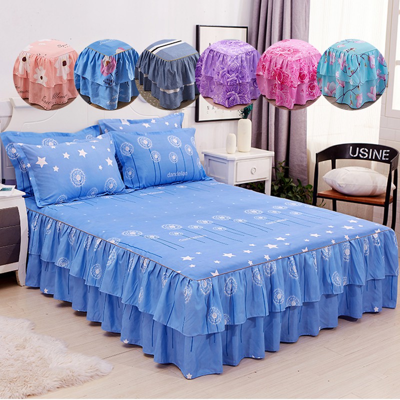 Dansunreve Stripe Bed Skirts Bedsheet Polyester Soft Fabric Flamingo Bed Skirt Pillowcase For Bedroom Shopee Philippines