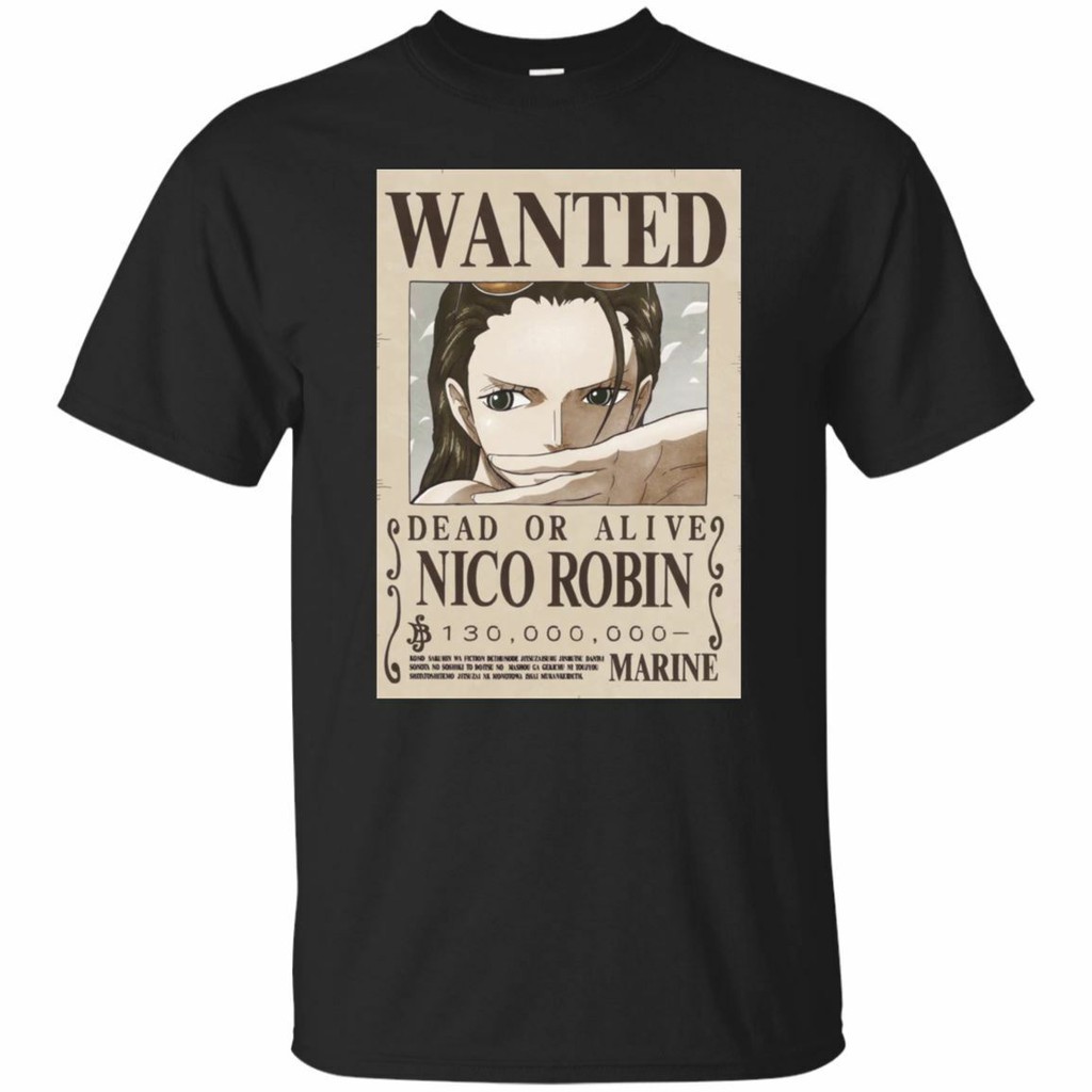 Men S Fashion One Piece Anime Nico Robin S Wanted Poster Tee Sleeve T Shirts Black Navy Shopee Philippines