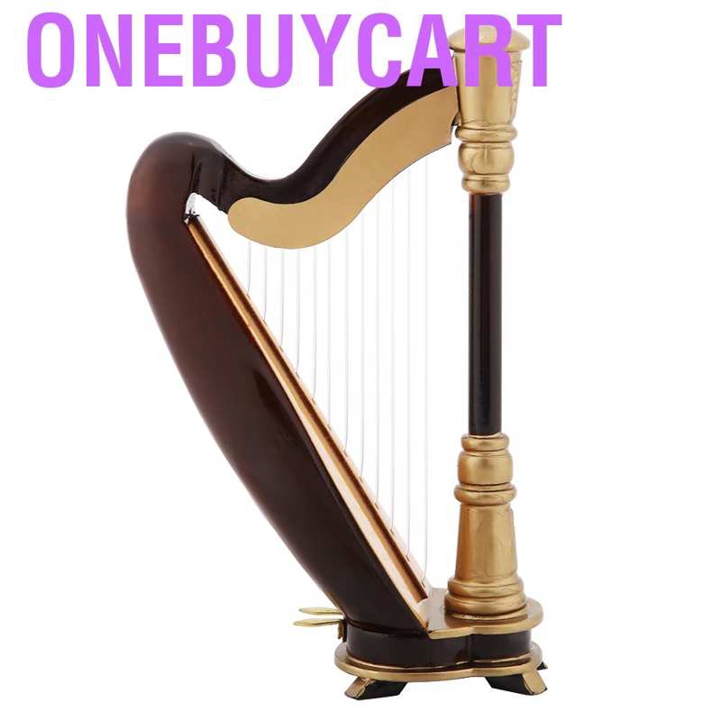 Onebuycart Exquisite Wooden Miniature Harp Model Mini Musical Instrument Home Office Decor