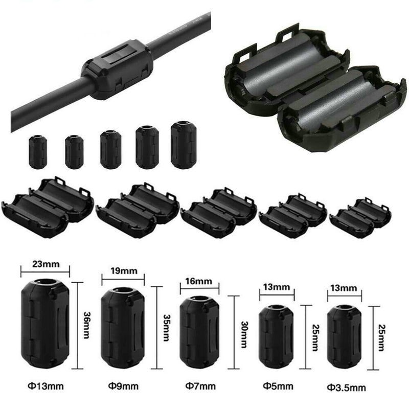 2021 HOTBlack Clip on Clamp Ring Core Ferrite Bead Clamp Choke Coil EMI