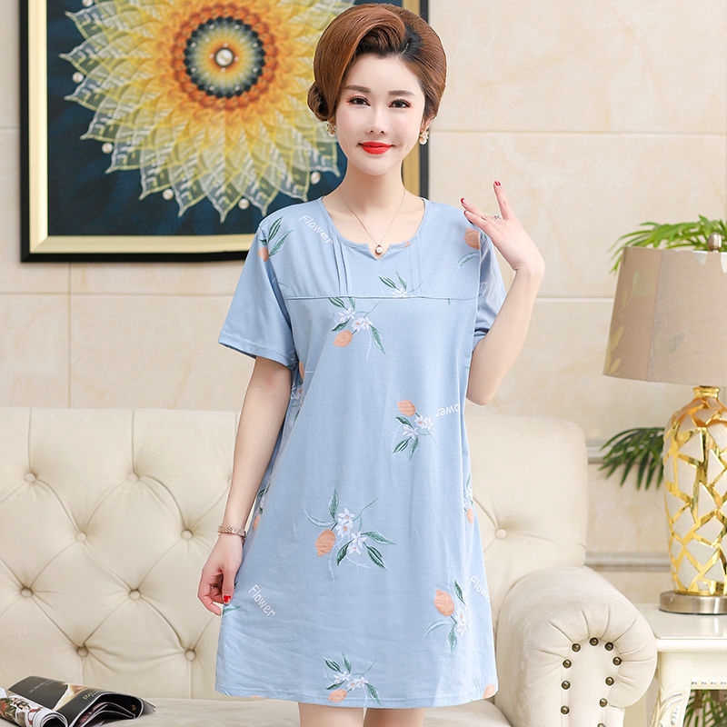 Korean styleNightdress women's summer cotton short sleeve thin middle ...