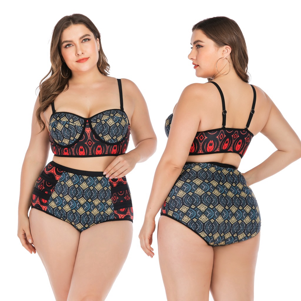 high waisted two piece swimsuit plus size