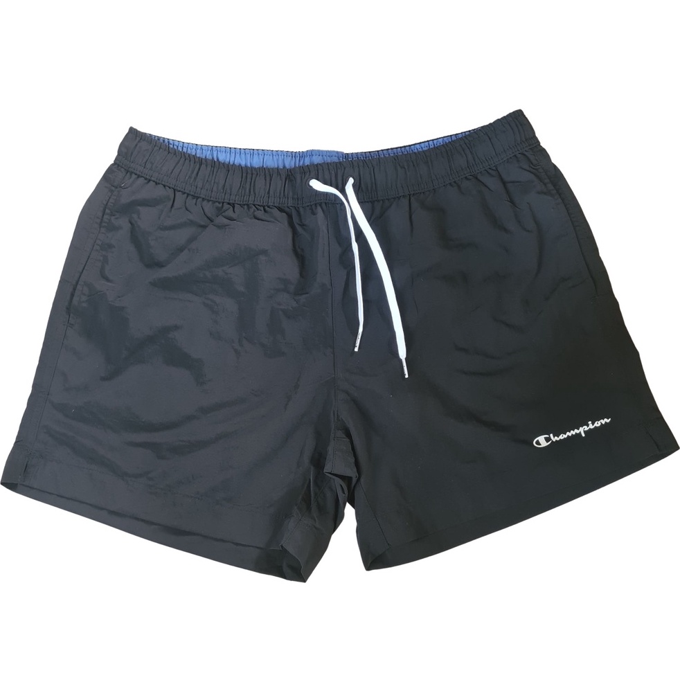 Champion Mens Plain Black Shorts with Blue Inner Band and White Lower ...