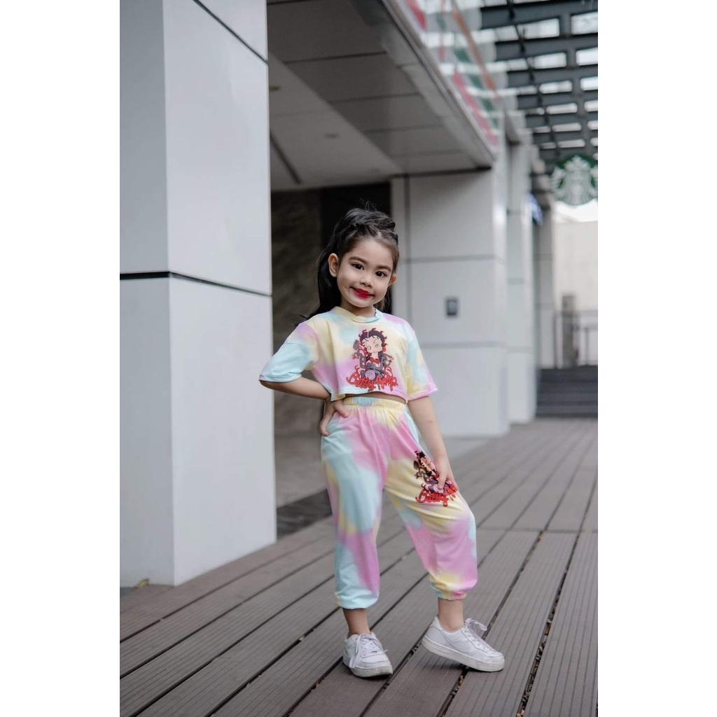 BTKart [New Trend] Arkie Subli Tie Dye Terno Jogger Pants Street Baby Girls Fashion Outfit OOTD| Gir