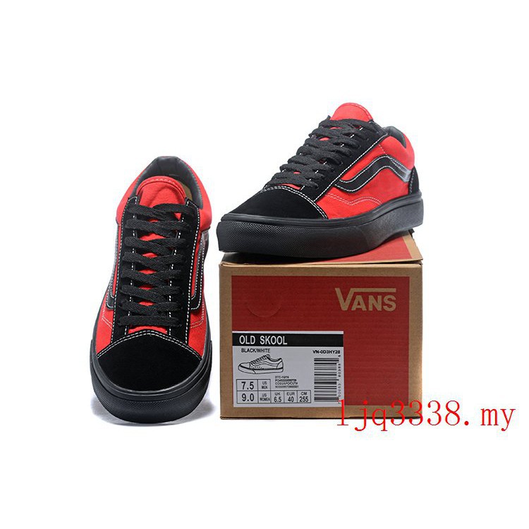 red and black low top vans