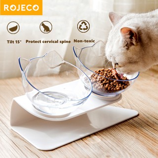 ROJECO High Quality Cat/Dog Bowl Elevated 15 Degree Inclined Neck Guard Pet Non Slip Feeding
