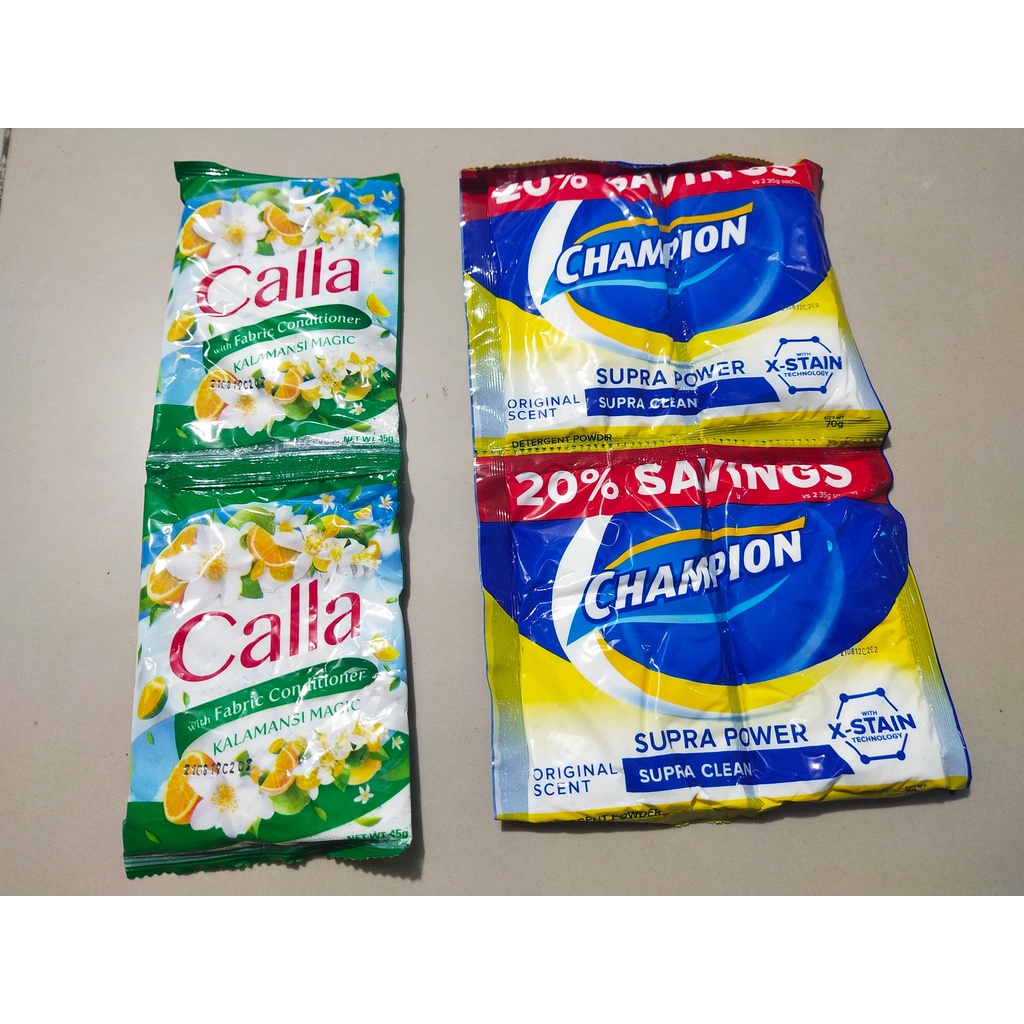 Calla Detergent Powder Fabcon Kalamansi Magic 45g, Champion Supra Clean 70g Shopee Philippines