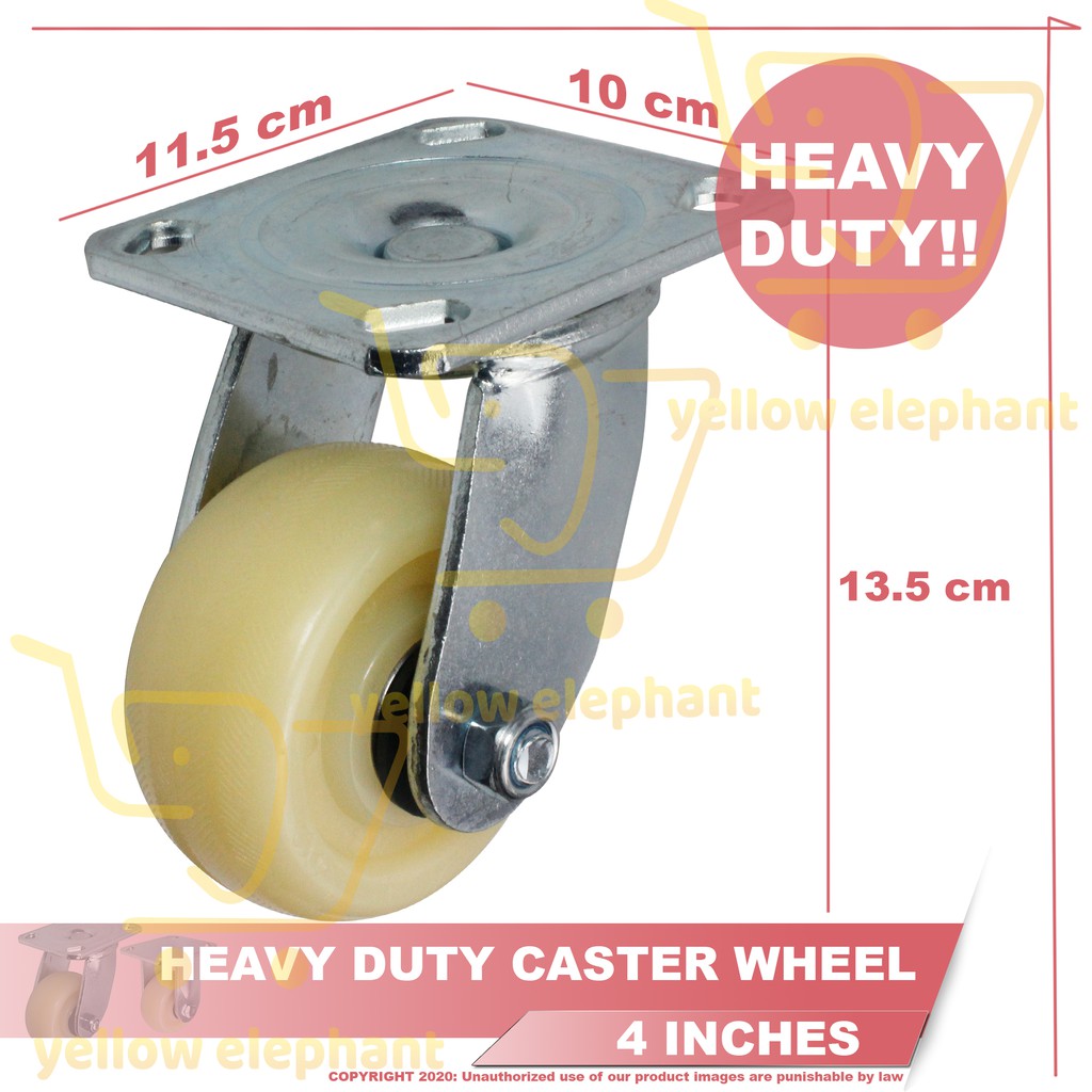 HEAVY DUTY Hard Nylon Caster Wheel SWIVEL or FIXED 4 Inches 1pc (300kg