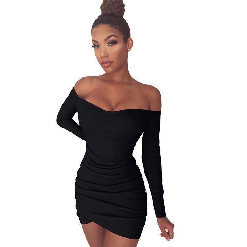 black long sleeve short tight dress