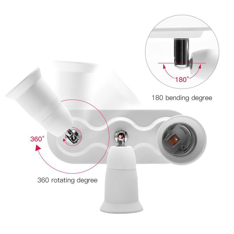 3 in 1 E27 Adapter Converter Horizontal Designed 360 Degrees Adjustable 180 Degree Bendable Light Socket Splitter