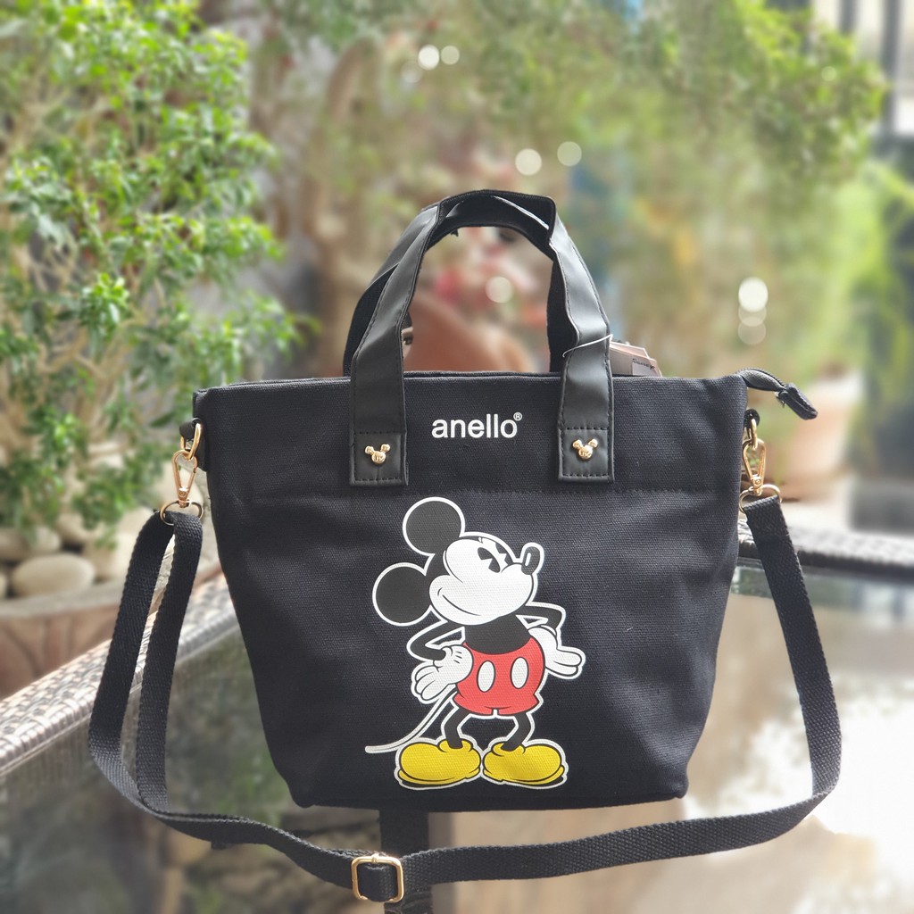 Anello Thailand Made Woven Cotton Fabric 2way With Mickey Print Medium Tote Bag Black Shopee Philippines