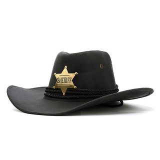 ▽▥Western Cowboy Hat Retro Sheriff S Badge Horseba Travel Fishing Sunshade Sun Belt Wind Rope Topi #4