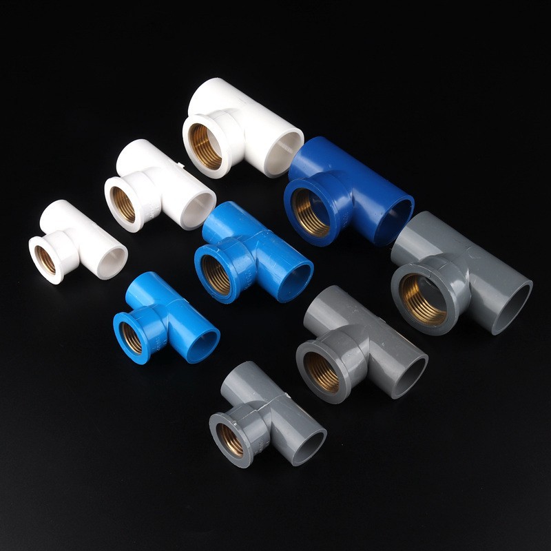 2pcs 1/2, 3/4, 1Inch PVC Brass Tee Connectors Metal Female Thread PVC 3