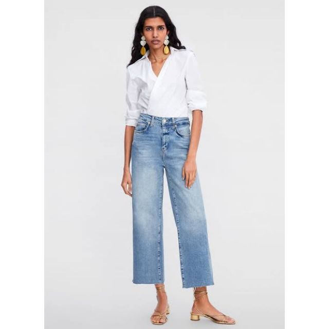 wide leg denim cropped pants