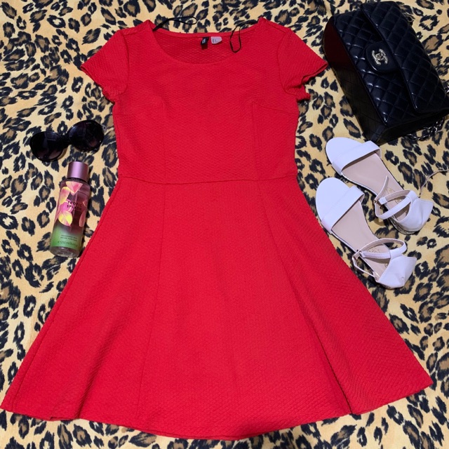 h&m divided red dress