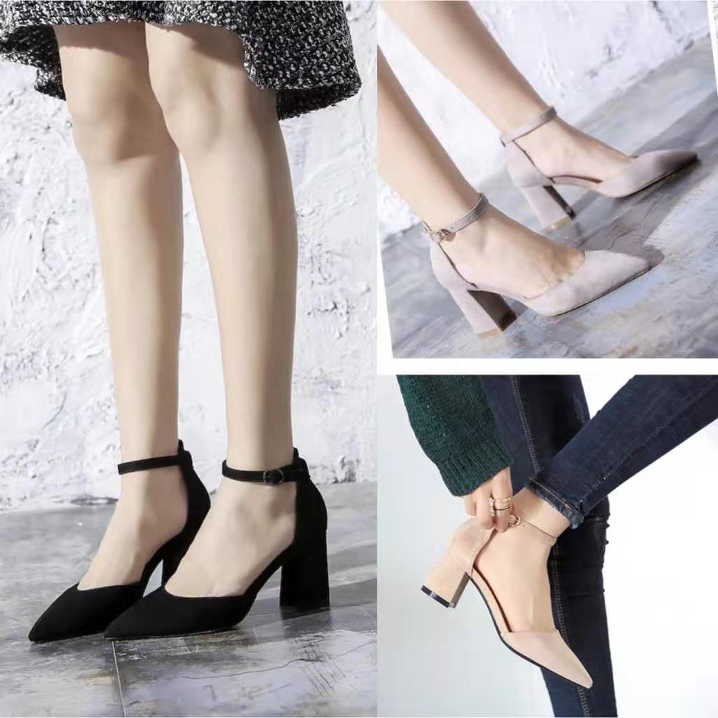 Korean Women Ankle Strap Block-Heel 