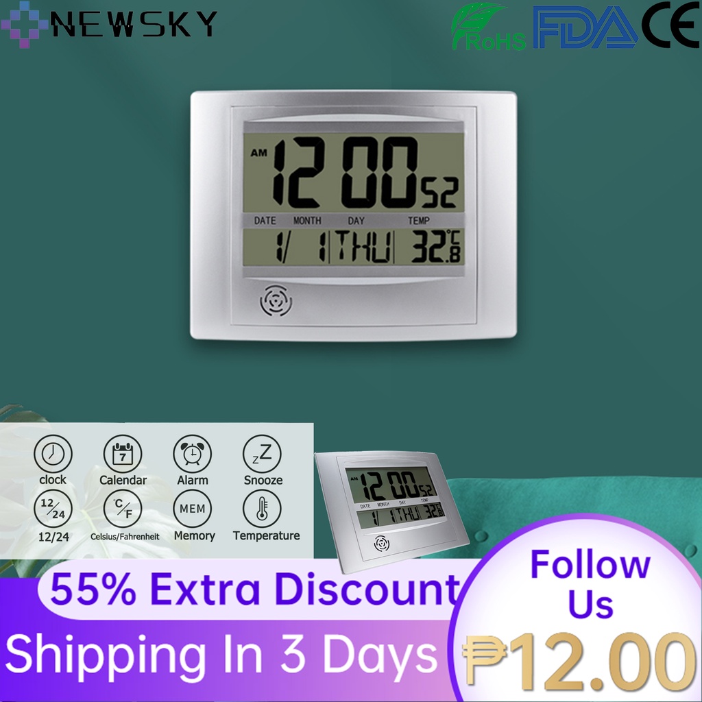 Digital Wall Clock Atomic Desk Alarm Large Display Battery Operated