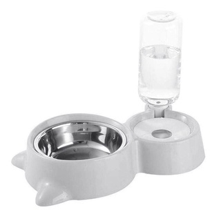 （hot sale)fuwen® Pet Feeder Bowl Food Dispenser with Automatic Water Bottle for Small Dogs Cats Grey