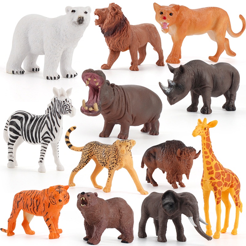 Simulation static wild animal model set ornaments lion leopard hippo ...