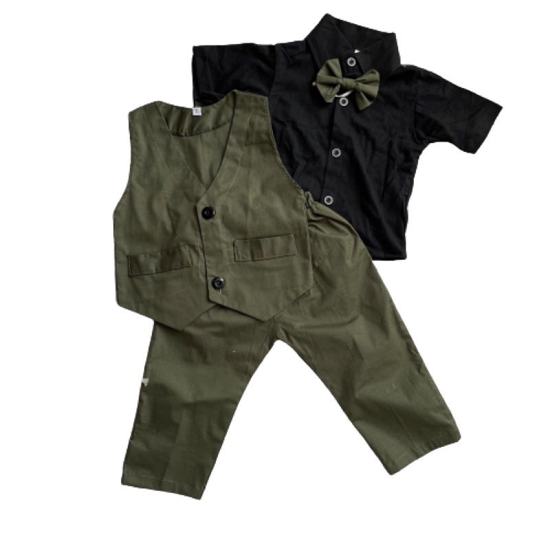 HIJAU Boys Suits army 1 2 3 4 5 6 7 8 9 Years Month vest tuxedo formal army green green Baby Clothes Kids Clothes Cute party party