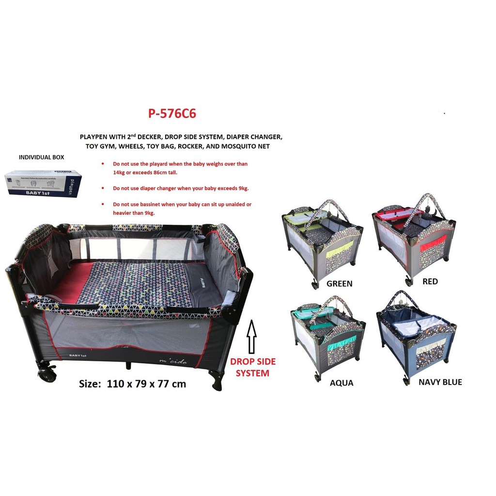 Baby 1st Crib Playpen With Drop Side System Rocking Feature With