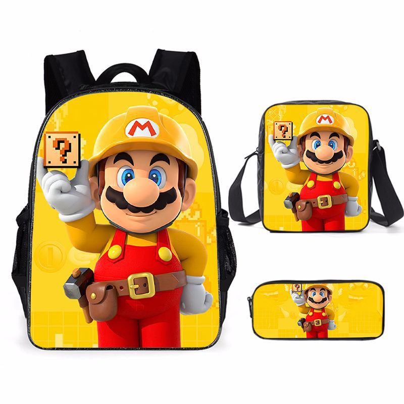 Cartoon Mario Three-piece Printed School Bag Primary and Secondary ...