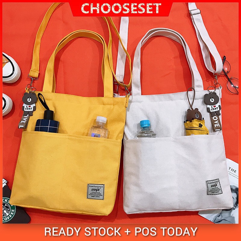 Simple Womens Canvas Tote Bag Large Capacity Crossbody Shoulder Bag | Shopee Philippines