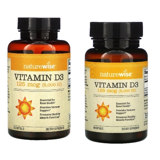 NatureWise Vitamin D3 125 mcg (5,000 IU), 90 or 360 Softgels Shopee
