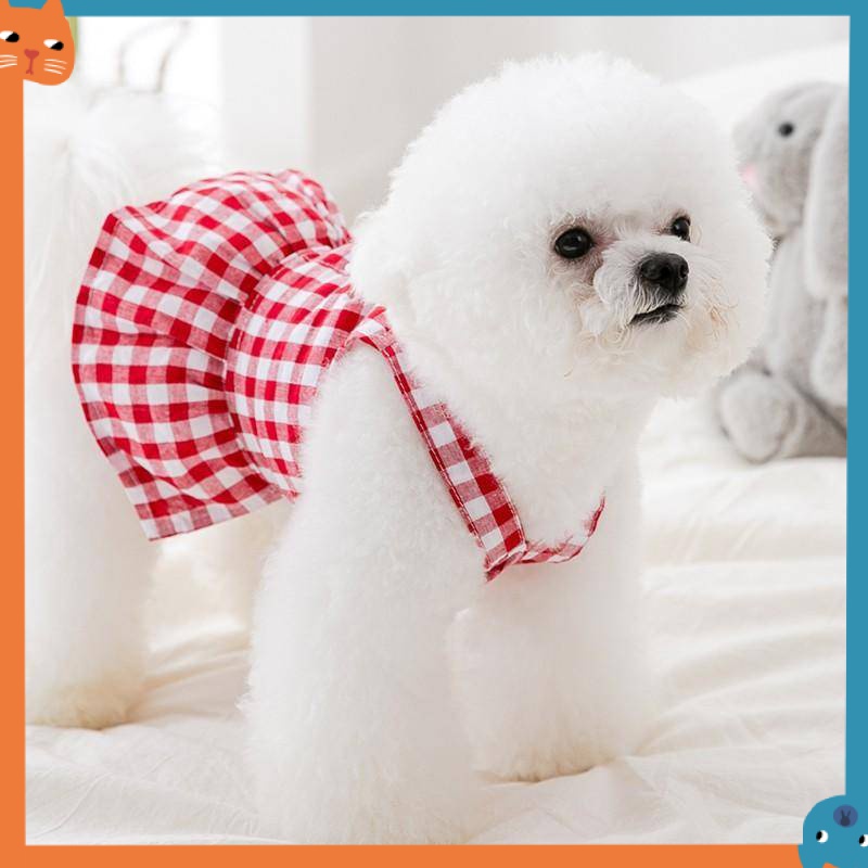 Dog Plaid Dress for Female  Pet Cat Skirt Puppy Outfits clothes #3