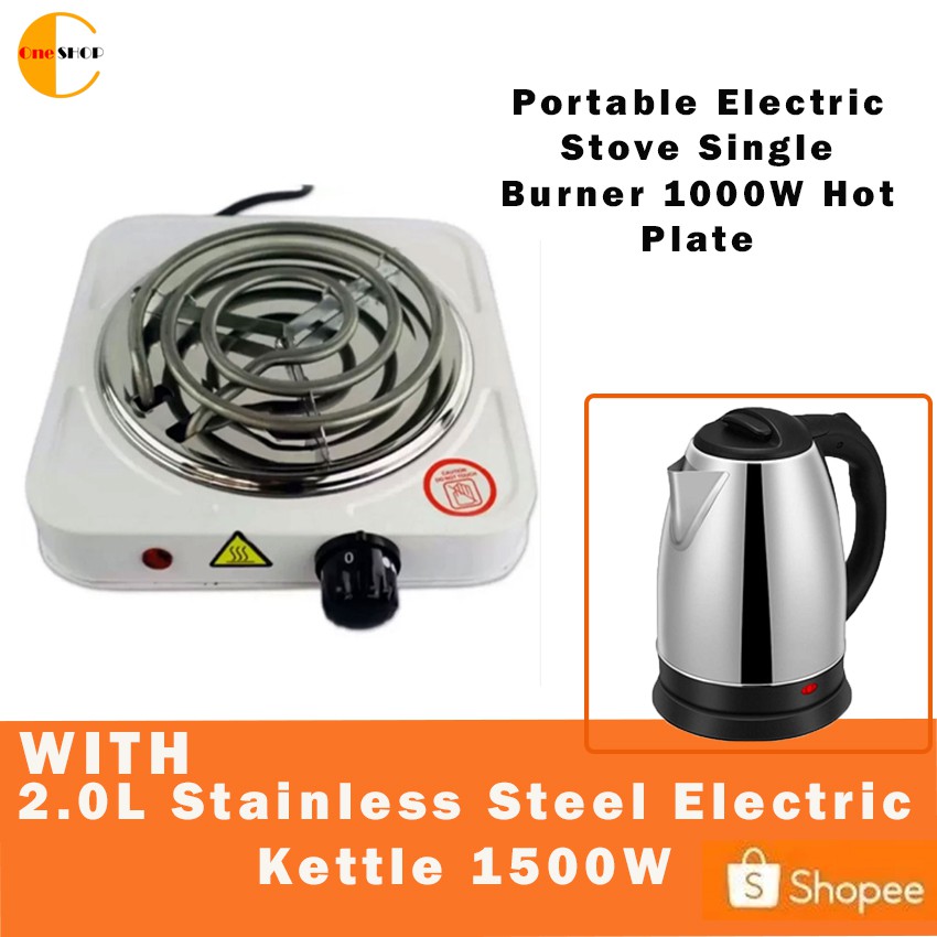 Portable Electric Stove Single Burner 1000W Hot Plate w/ 2.0L Stainless