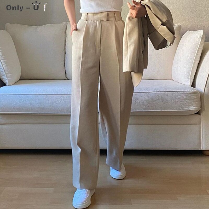 Beige Wide Legs Pants Korean Women Cropped Casual Ladies Office Wear Slim  Fashionable Formal Classic | Shopee Philippines