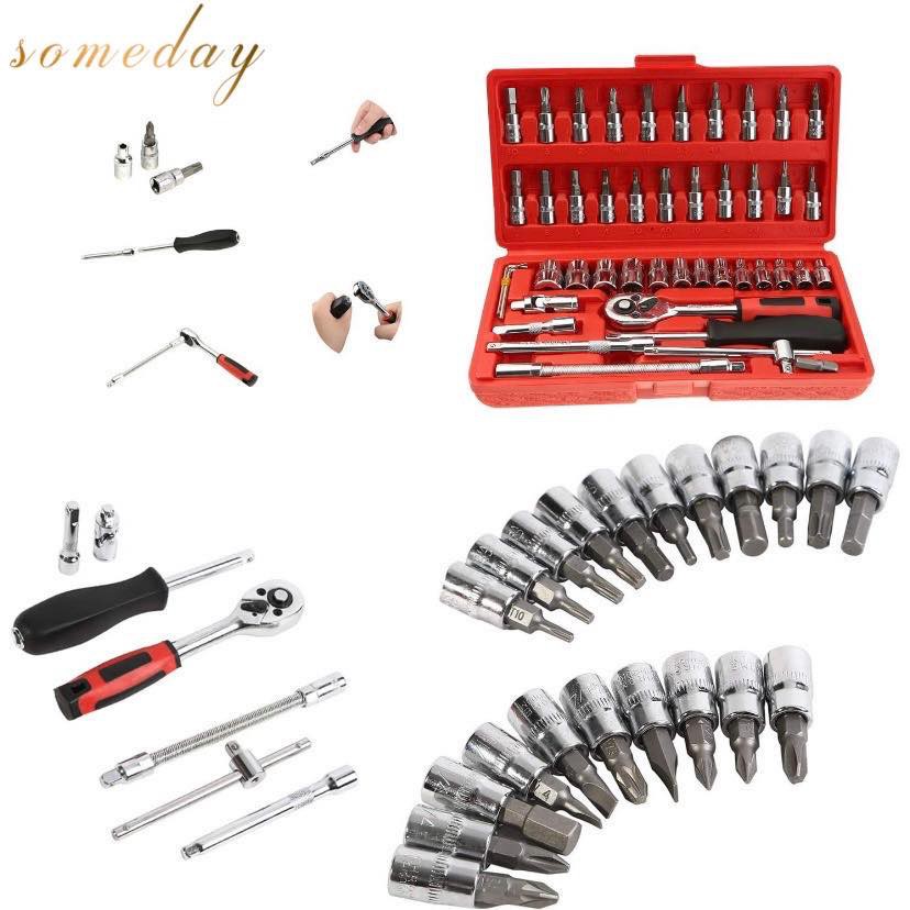 Someday 46pcs Tool Box Car Motorcycle Repair Set Hand Tools Home