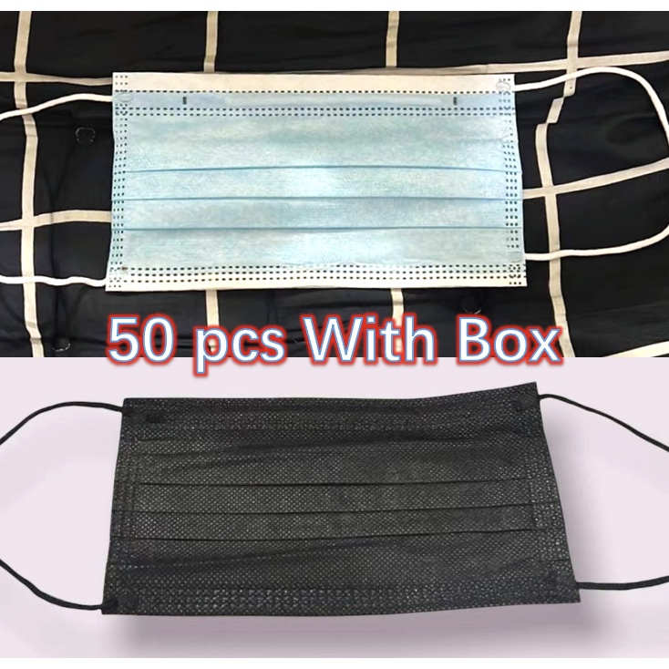 50pcs Disposable Face Mask, 3ply Essential Facial Masks for Personal