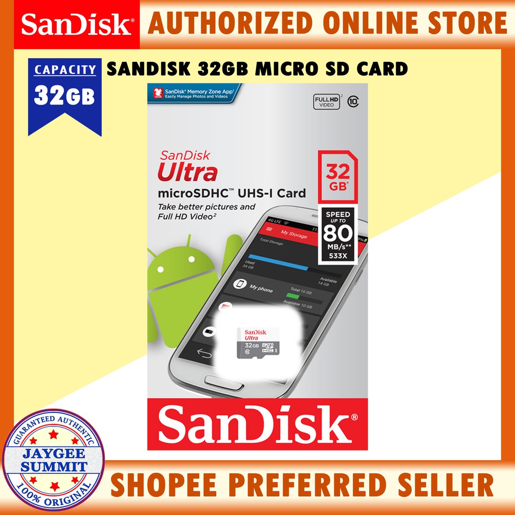 Sandisk Ultra 32GB Micro SDHC UHS-1 C10 Memory Card | Shopee Philippines