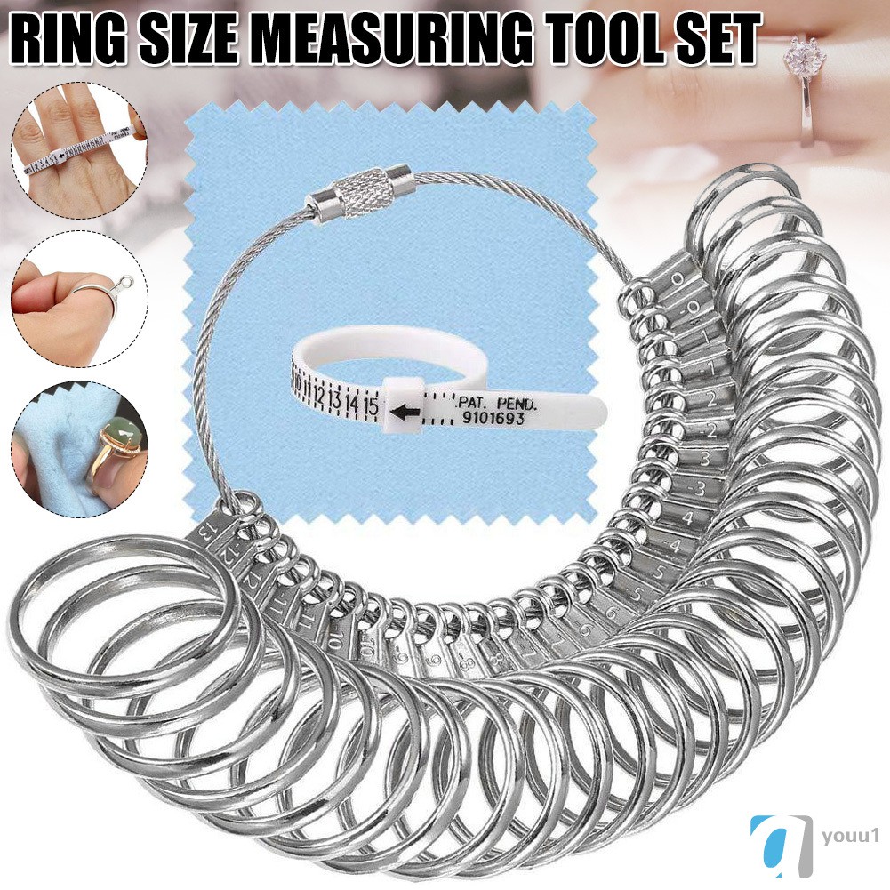 Ring Sizer Measuring Tool Metal Combination Suit for Finger Sizing Measuring,Jewelry Making,Ring Deformation Correction US Size 0-15 Attached Special Storage Box and Polished Rod 