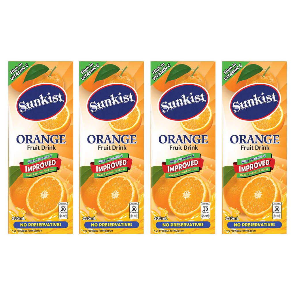 Sunkist Orange Juice 235mL X 4 Pcs Shopee Philippines