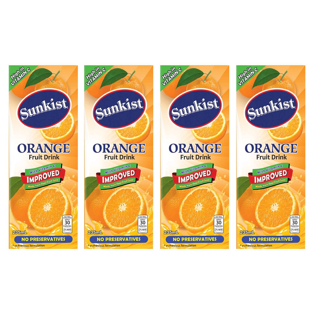 Sunkist Orange Juice 235ml X 4 Pcs Shopee Philippines