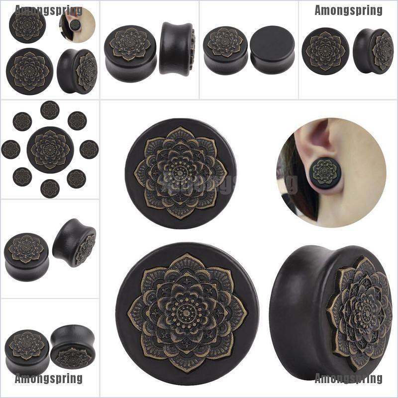 Flower*Wood Ear Plugs Flesh Tunnels Gauges Organic Double Flared Saddle-Piercing 