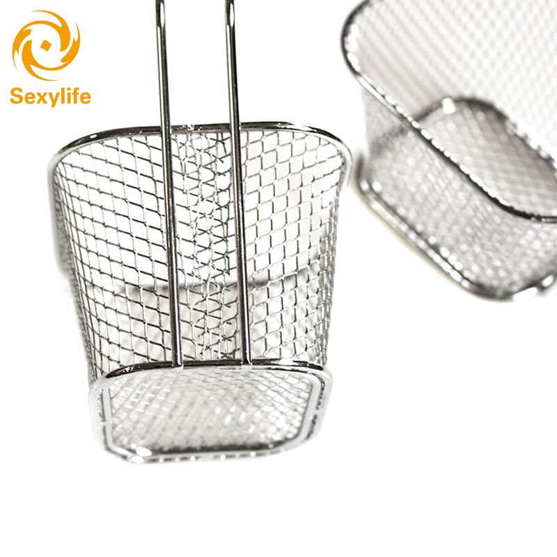 Stainless Steel Frying Net Round Basket Strainer French Fries fried Food Handle 