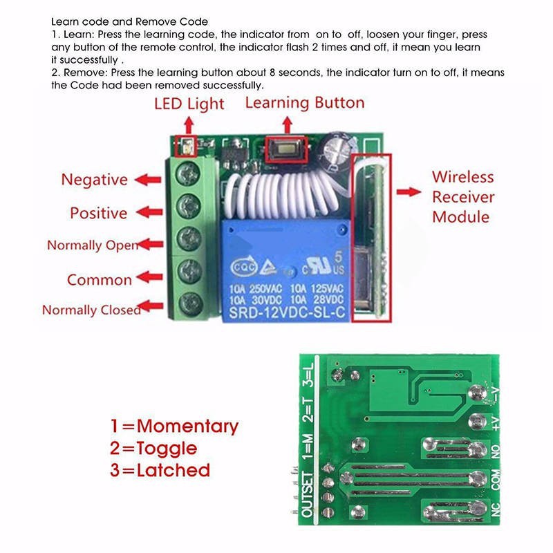 2 CH 12V 3 in 1 Wireless Remote Control Switch Relay Controller Learning code
