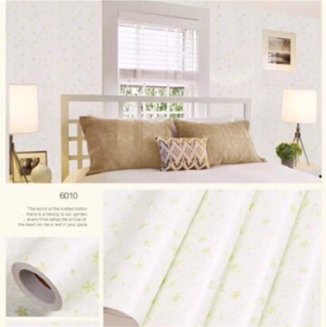 BHW Wallpaper Self Adhesive Flower Design Color White and Green PVC Waterproof Wall Sticker M14
