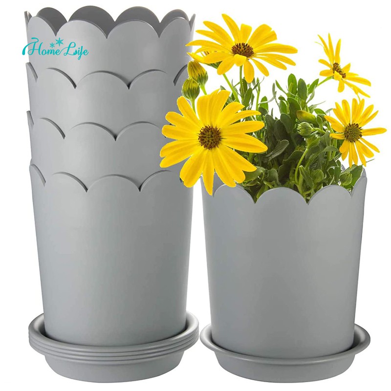 Sale 5pcs Plastic Plant Pots Indoor Outdoor Decoration Pots With Flower Appearanc Flower Pots For Succulents Gray Shopee Philippines