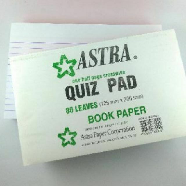 Astra 1/2 Quiz Pad Paper 80 Leaves Lengthwise and Crosswise | Shopee ...