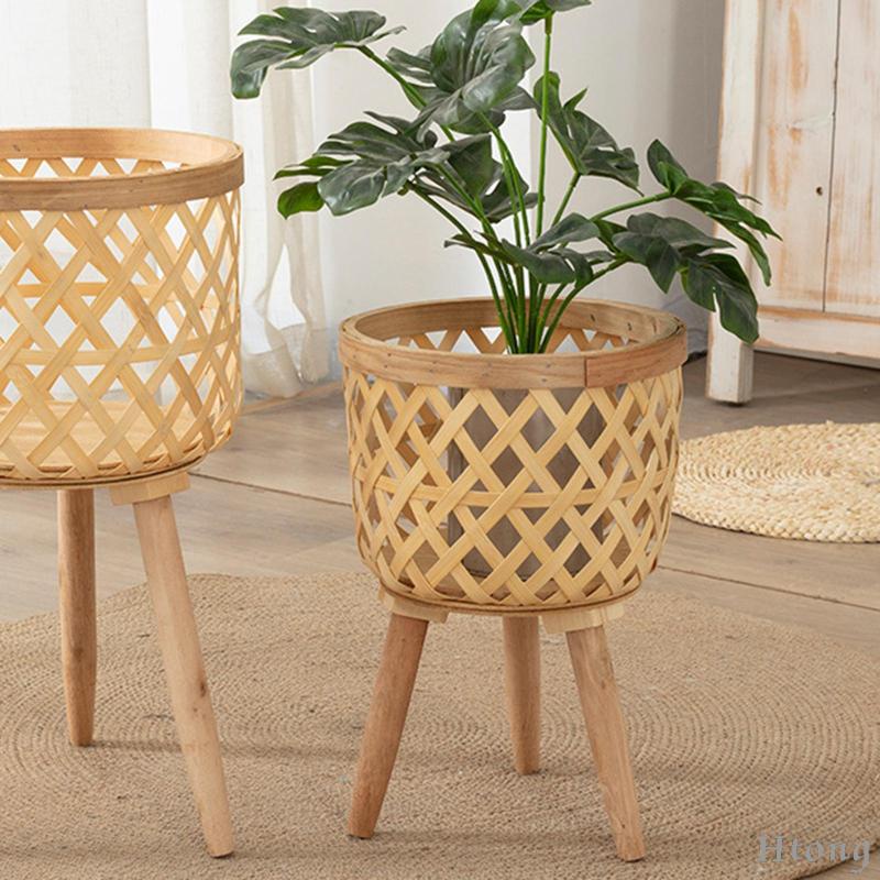 [Htong] Hand Woven Flower Pot, Rattan Pot Tripod Stand Detachable