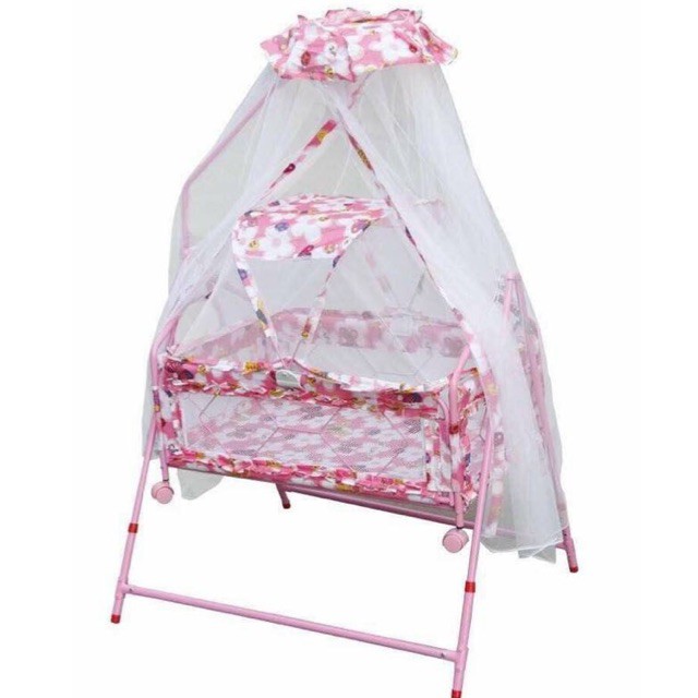 Factory Outlet Pink Floral 2 In 1 Rocking Crib Baby Rocker W