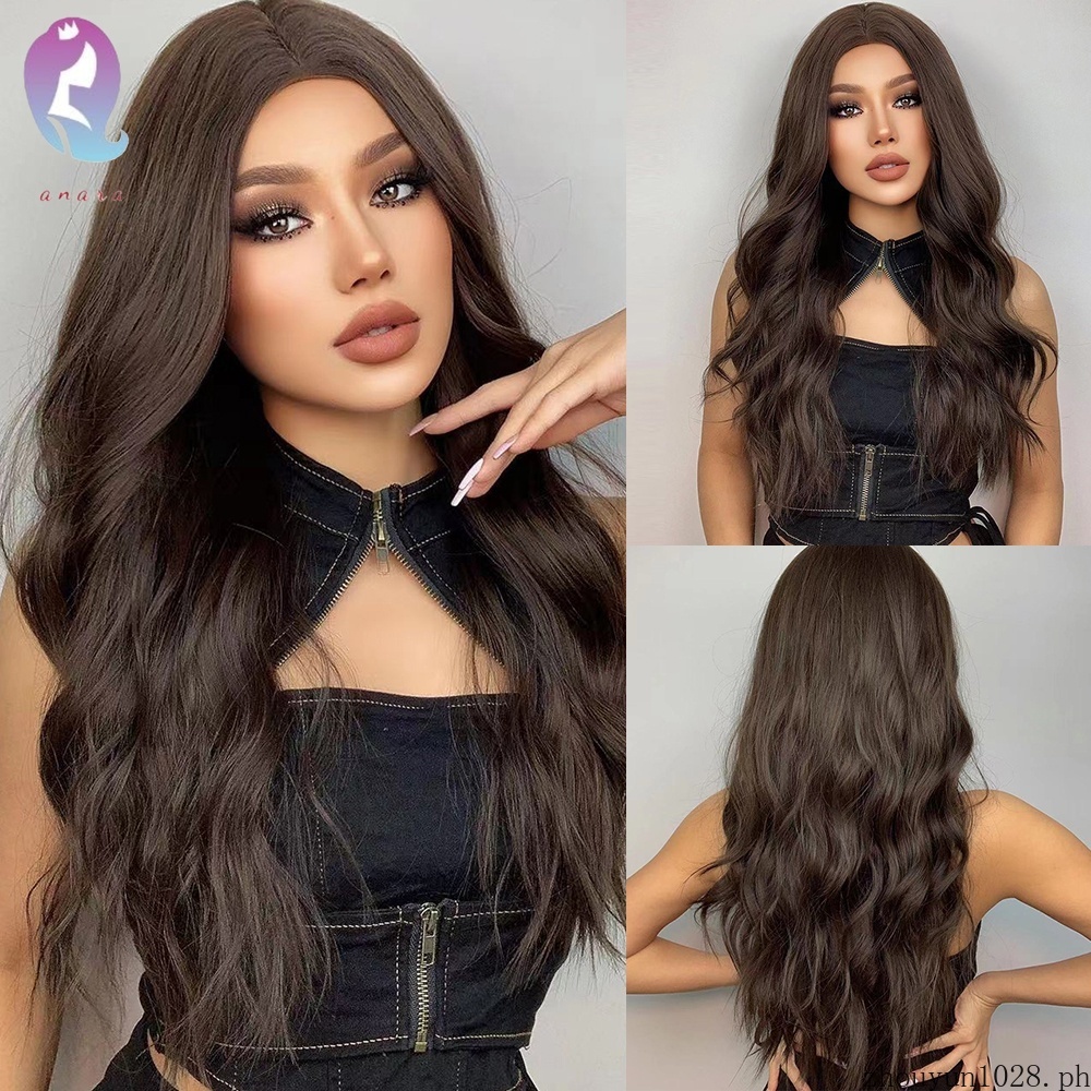 European and American new wig for women black and brown long curly hair ...