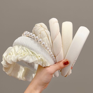 Korean Style Wide-brimmed Sponge White Headband Fashion Elegant Hair Band