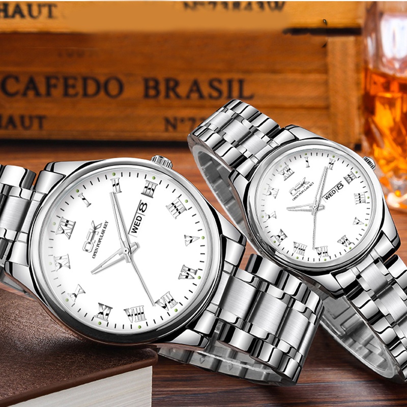 (Selling)OPK 2Pcs/Hot Sale Fashion Causal Couple Lover Watches Leather Luxury Quartz Wristwatch For