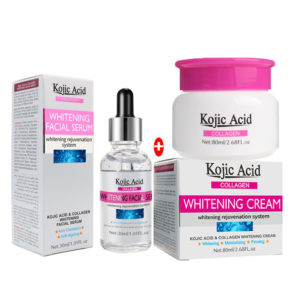 Kojic Acid Collagen Whitening Facial Serum Hydrating Lighten Freckle Face Essence Antioxidation